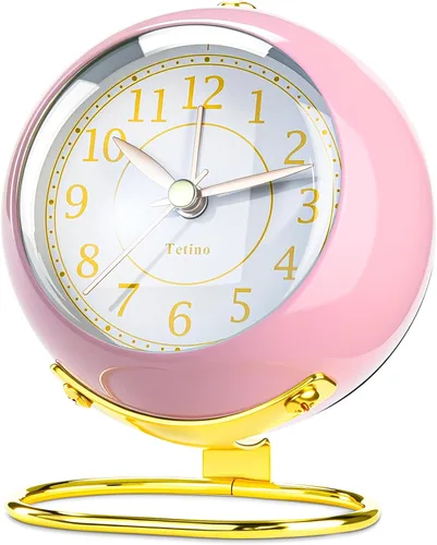 Vista 11 de Tetino Relojes despertadores analógicos, retroiluminación retro, bonito diseño simple, pequeño reloj de escritorio con luz nocturna, silencioso sin