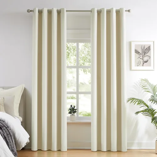 Vista 9 de Melodieux - Cortinas opacas para dormitorio color azul claro, cortinas oscuras de 72 pulgadas de largo, juego de 2 paneles, 100% de algodón