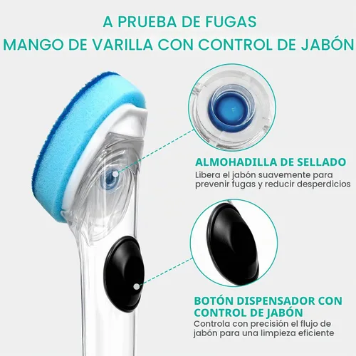 Vista 4 de Varita para platos con asa, 4 cabezales de esponja de repuesto antiarañazos Azul
