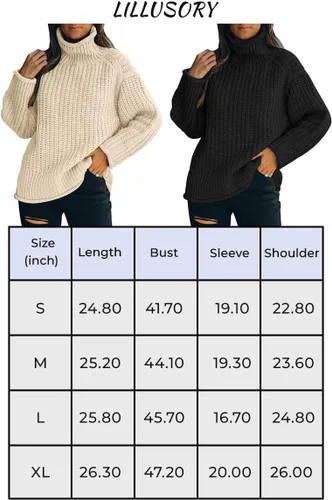 Vista 6 de LILLUSORY Suéteres de invierno de gran tamaño con cuello alto para mujer, suéter de punto cálido y moderno para otoño