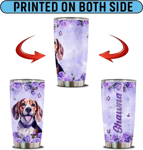 Vista 6 de Regalos personalizados de Beagle para mujeres, esposa, hija, mamá, niña, vaso de acero inoxidable aislado de 20 onzas, taza de viaje, taza de café