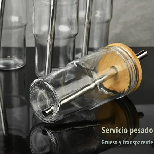 Vista 8 de ALINK Paquete de 2 vasos de vidrio con tapas y pajitas de bambú, vaso de vidrio Mason de 22 onzas, tazas Boba reutilizables, vasos de café helado
