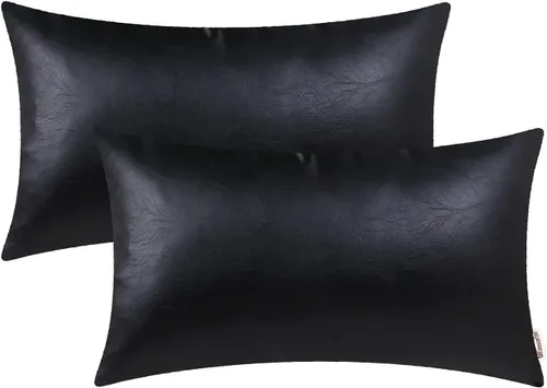 Vista 37 de BRAWARM Fundas de almohada de cuero sintético de 16 x 16 pulgadas - Juego de 2 fundas de almohada de cuero negro, fundas de almohada de cuero teñido