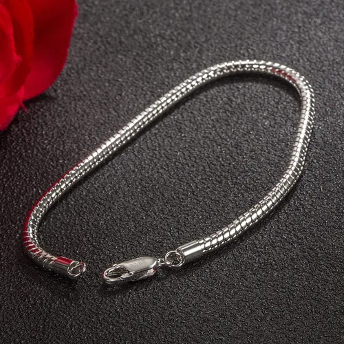 Vista 5 de H&Beautimer Pulsera de plata de ley 925 auténtica, de 0.39 a 0.118 pulgadas, redonda, de serpiente, para hombres, joyería de fiesta glamorosa