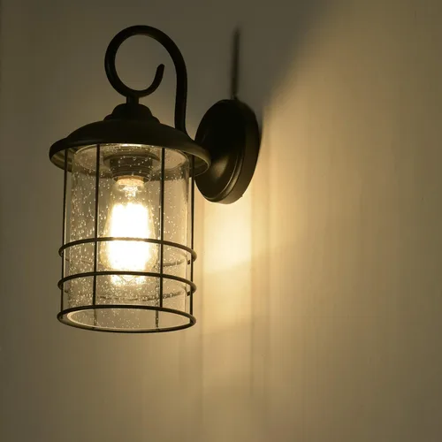 Vista 5 de MICSIU Aplique de pared exterior negro texturizado, lámpara exterior de 12 pulgadas con vidrio transparente de semilla, luces exteriores