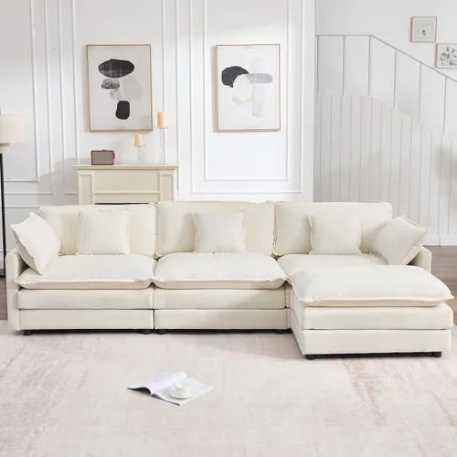 Vista 15 de Sofá modular modular con otomano: sofá moderno en forma de L de 76.7 pulgadas, cómodo sofá biplaza, sofá de 3 plazas de felpilla con almohada