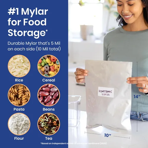 Vista 6 de Wallaby 30 bolsas de Mylar de 1 galón con absorbentes de oxígeno de 400 cc, bolsas de almacenamiento de alimentos a largo plazo de 10 mil de grosor