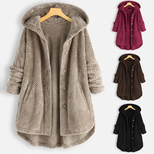 Vista 4 de INESVER Abrigo de mujer de talla grande, cuello de solapa, abrigo de invierno cálido, abrigo de manga larga