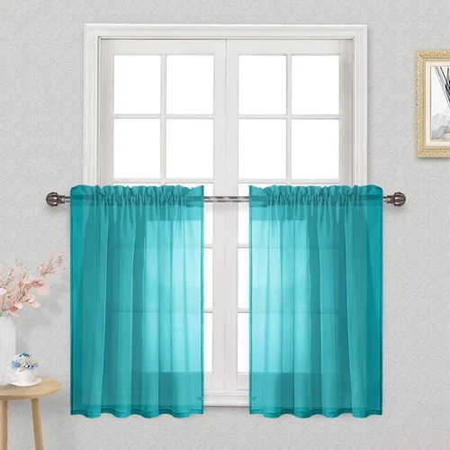 Vista 26 de DWCN Cortinas Transparentes Aqua de Voile Semitransparente con Bolsillo para Barra para Dormitorio y Sala de Estar, 36 x 36 pulgadas de Largo, Juego