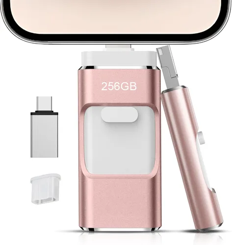 Vista 15 de Unidad flash de 256 GB [no requiere aplicación] diseñada para teléfono, tableta, Android y computadoras, lápiz fotográfico 4 en 1
