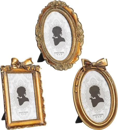 Vista 8 de Vicenpal 3 Pcs Tiny Vintage Ornate Picture Frames 2.5 x 3.5 Inch Black Gold Negro dorado