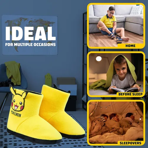 Vista 5 de Pokemon Pantuflas para niños, zapatillas de bota Pikachu Bulbasaur suaves, antideslizantes, zapatos de casa, regalos de anime para niños