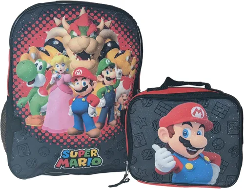 Vista 3 de Ruz Mochila Super Mario de 16 pulgadas con lonchera desmontable a juego