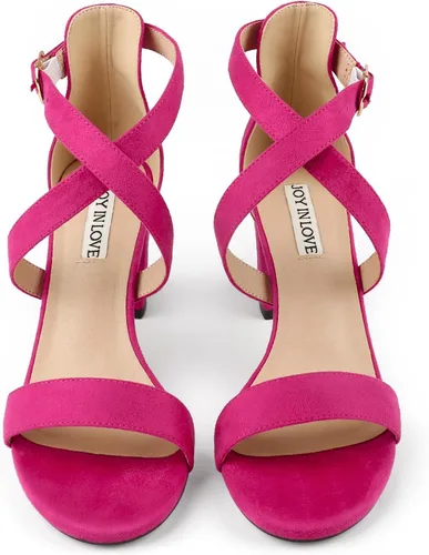 Vista 4 de JOY IN LOVE Sandalias de tacón bajo con correa de tobillo de 3 pulgadas para mujer