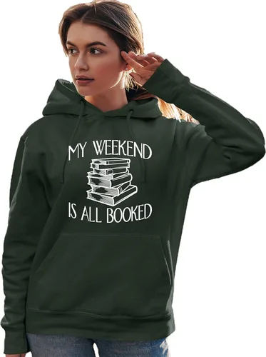 Vista 24 de Go All Out My Weekend Is All Booked Funny Book Reading Lover - Sudadera con capucha para hombre y mujer Negro