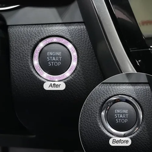 Vista 4 de Calcomanías para anillo de arranque del motor de diamantes de imitación para automóvil, paquete de 2 cubiertas / calcomanías para botón de arranque