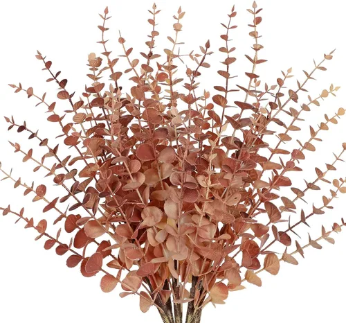 Vista 7 de GnFlus 5 tallos artificiales de eucalipto de otoño, hojas de eucalipto, ramas de hojas de otoño, decoraciones de otoño con hojas de otoño de espuma