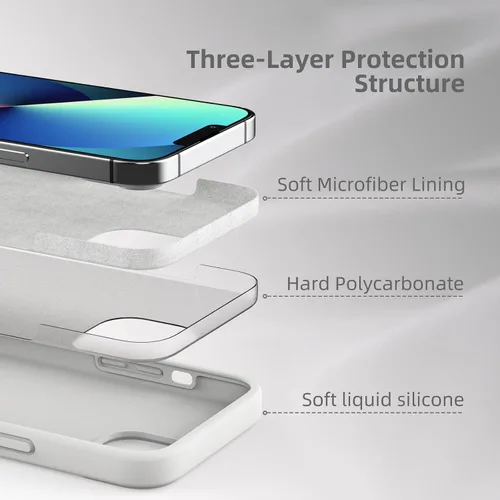 Vista 203 de Funda de silicona líquida compatible con iPhone 12 Pro Max 6.7 pulgadas, funda de gel de protección completa con forro de microfibra, funda