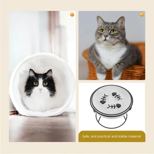 Vista 8 de Ceramic Cat Bowl Elevated Slow Feeder with Iron Stand