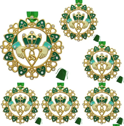 Vista 12 de Adornos de Navidad irlandeses – Diseño Claddagh dorado con joyas y esmalte – Caja de regalo con poema irlandés – Bolsa de almacenamiento de regalo