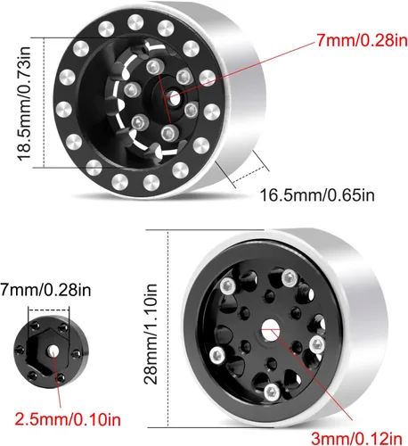 Vista 5 de Ruedas OGRc 1.0 Llantas de Borde Profundo con Offset Negativo de 7mm para SCX24 C10 JLU Deadbolt Gladiator Bronco 1/24 Crawler Car (Negro)