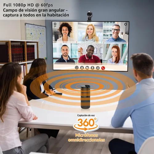 Vista 4 de TOUCAN Sistema de videoconferencia HD para conferencias, cámara HD 1080P, altavoz con 4 micrófonos, cámara de conferencia USB Plug and Play