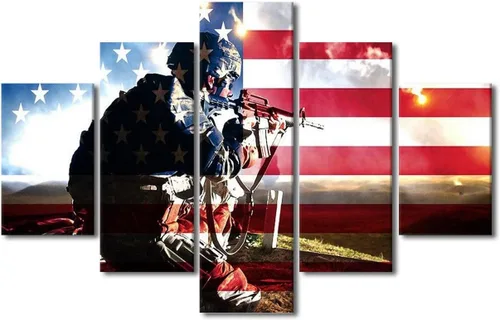 Vista 31 de Arte de pared para sala de estar, imágenes de la bandera estadounidense, impresión en lienzo, arte de pared militar de Estados Unidos de la Segunda