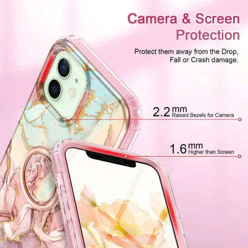 Vista 5 de Btscase Funda para iPhone 12/iPhone 12 Pro de 6.1 pulgadas, protector de pantalla integrado con soporte de anillo de 360°, cuerpo completo de doble