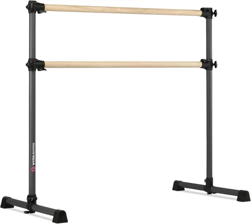 Vista 9 de Barra de ballet portátil independiente doble Vita Barre, Prodigy, de madera Altura ajustable, hecha en EE. UU., equipo de ejercicio para casa