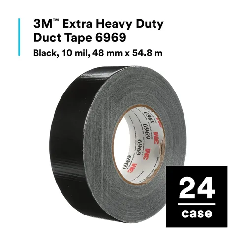 Vista 2 de 3M Cinta adhesiva extra resistente 6969, negro, 1.890 in x 179.8 ft, 1 rollo