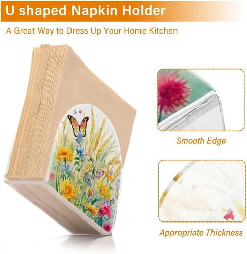 Vista 4 de Servilletero rústico con flores silvestres y mariposas para mesas, servilleteros de acrílico transparente, servilleteros de cóctel para cocina