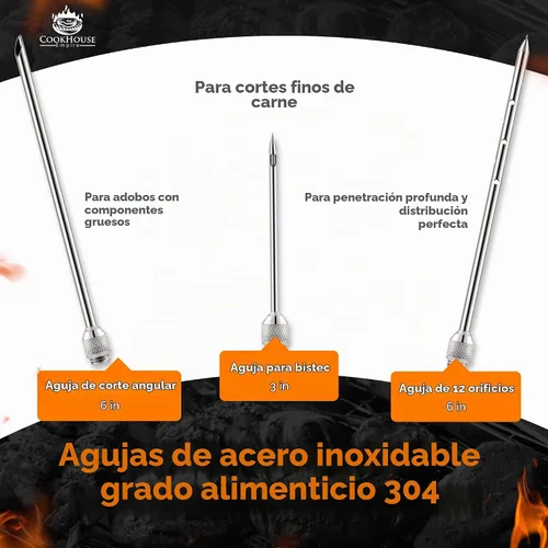 Vista 3 de Inyectores de carne para fumar - Kit de inyector de adobo de acero inoxidable con estuche y ventana para barbacoa, asar a la parrilla, 3 agujas