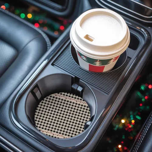 Vista 8 de Car Coasters Set of 2 Absorbent Ceramic Stone for Drink, Retro Black White Checkered Car Accessories Cup Holder Insert Coasters for Auto Vehicles