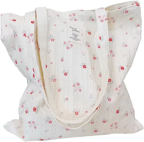 Vista 46 de Floral Canvas Tote Bag Double-Sided Printed Cloth Cotton Tote Floral Shoulder Bags for Beach Travel Shopping Grocery