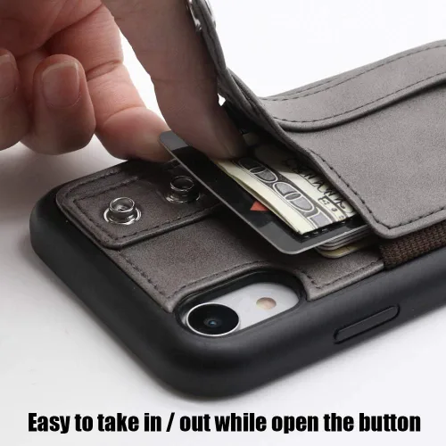 Vista 3 de TOOVREN Funda tipo cartera para mujeres y hombres con tarjetero de cuero (gris, funda para iPhone XR de 6.1 pulgadas)