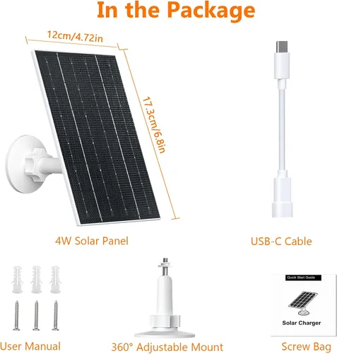 Vista 2 de Zivif Panel solar para cámara al aire libre, cargador de panel solar USB de 5 V compatible con cámara de batería recargable, cable de 9.8 pies, IP66