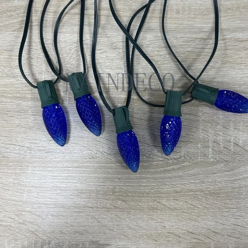 Vista 5 de Paquete de 25 bombillas LED G40 de repuesto, 120 V 0.5 W, base E12, para tira de luces al aire libre, C9 facetado azul
