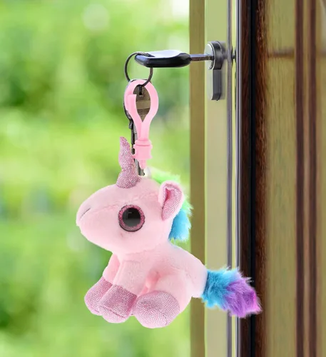 Vista 7 de DolliBu Llavero de peluche de unicornio rosa con clip – Dije de mochila de animal de peluche de unicornio pequeño, lindo juguete de llavero
