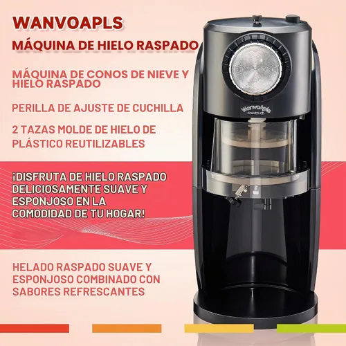 Vista 3 de Máquina de Hielo Raspado - Máquina de Conos de Nieve Equipada con Cuchilla de Acero Inoxidable, Botón de Ajuste para Regular Libremente el Grosor