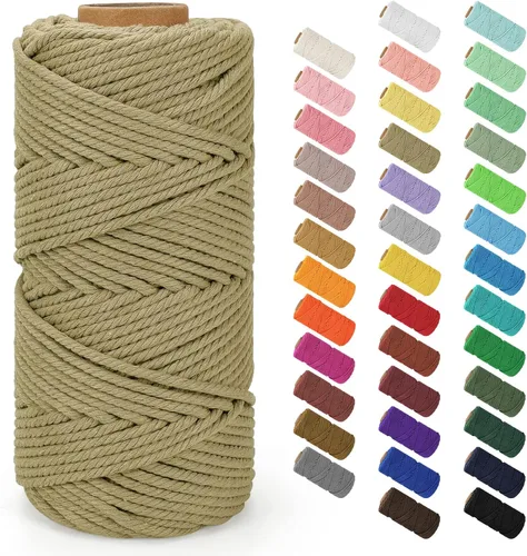 Vista 119 de Cuerda de macramé de 0.079 in x 220 yardas (656 pies), cuerda de algodón natural para colgar en la pared, ganchos de plantas, manualidades Verde
