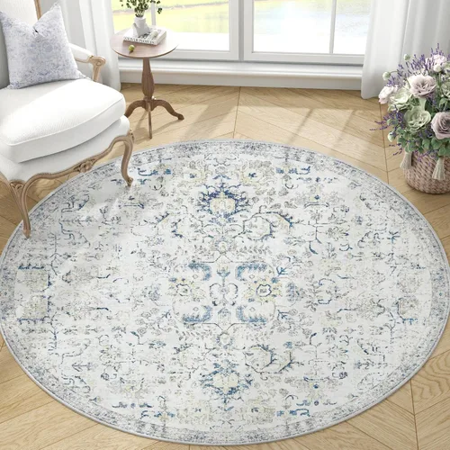 Vista 83 de jinchan Lima - Alfombra simétrica floral geométrica lavable, alfombra de entrada de medio círculo de 2 x 3, alfombra de media luna, suave y Azul