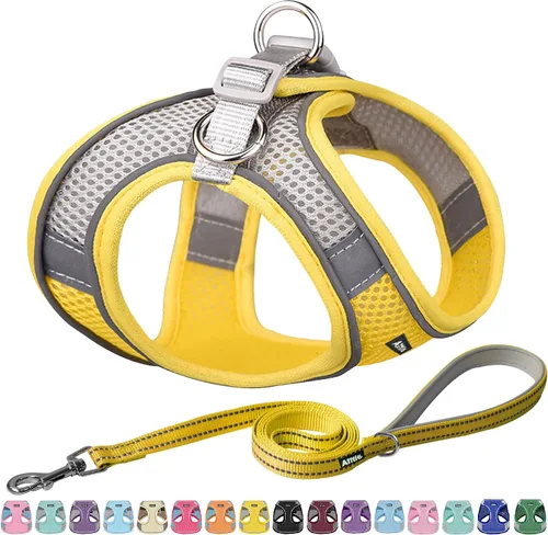 Vista 21 de AIITLE Arnés para perro, arnés sin tirones con correa, chaleco reflectante ajustable para perro, arnés para gatos a prueba de escape, caminar al