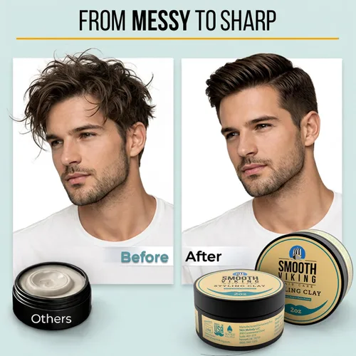 Vista 8 de Smooth Viking Arcilla de peinado para hombre, crema moldeadora con acabado mate, producto para peinados texturizados, gruesos y modernos, sin