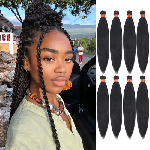 Vista 50 de Cabello trenzado preestirado ombré, extensiones de cabello trenzado sedoso, sin picazón, trenzas de cabello trenzado de ganchillo con textura Yaki