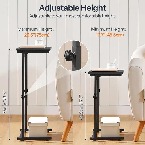 Vista 8 de HOOBRO Mesa auxiliar en forma de C, mesa auxiliar de sofá de altura ajustable, mesa deslizante debajo del sofá, mesa auxiliar en forma de C