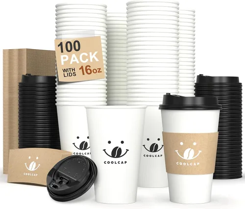 Vista 27 de Paquete de 100 tazas de café desechables de 8 onzas, tazas de papel desechables de color marrón a granel, tazas de café para té caliente, chocolate