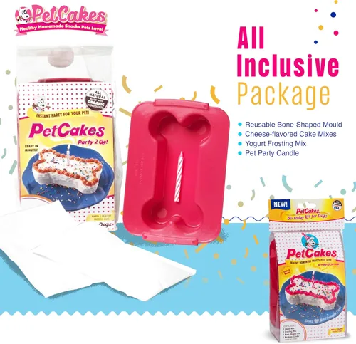 Vista 3 de PetCakes Kit de pastel de cumpleaños para perros, golosinas totalmente naturales, de cachorro a perros grandes, sabor a queso, 5.5 onzas