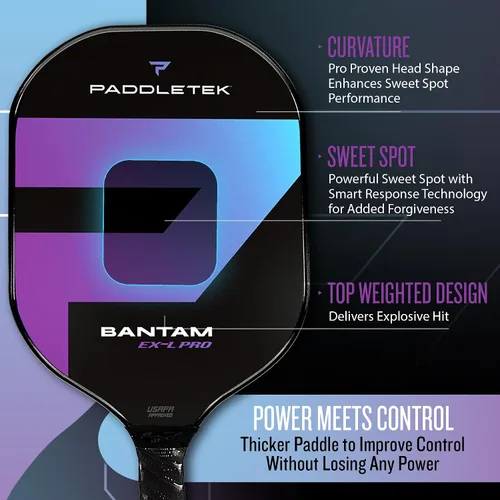Vista 2 de Paddletek Bantam EX-L Pro - Paleta de pickleball profesional con núcleo de panal, superficie de policarbonato texturizado de terciopelo, núcleo