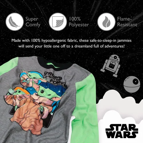 Vista 3 de STAR WARS Boys' 2-Piece Loose-fit Pajamas Set
