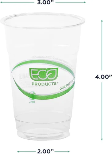 Vista 3 de ECO PRODUCTS GreenStripe - Vasos de plástico PLA transparentes compostables de 10 onzas, caja de 1000, vasos fríos desechables renovables a base